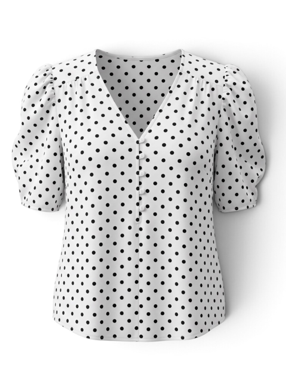 Torrid White Blouse with Black Polka Dots and Puff Sleeves